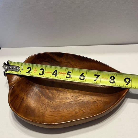 VINTAGE LEAF SHAPED WOODEN TRINKET DISH TRAY MONKEY POD MADE IN HAWAII - Picture 7 of 8